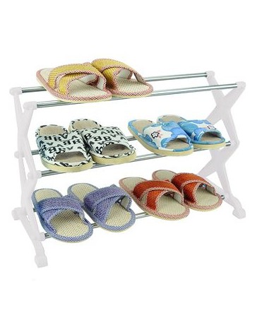 Zapatera Rack 3 Niveles-Plateado con Blanco - Envío Gratuito