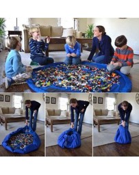 EH Práctica bolsa niño juguetes organizador Buggy jugar mat alfombra juguete caja de almacenamiento-Azul - Envío Gratuito
