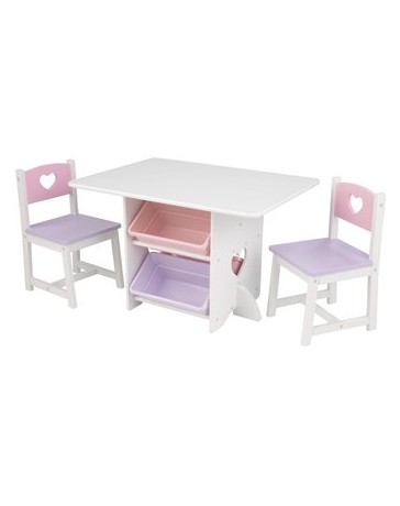 Set mesa rectangular compartimentos almacenaje, 2 sillas, blanco KidKraft - Envío Gratuito