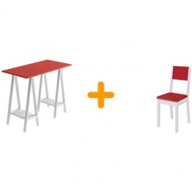 Escritorio y 2 sillas KeiÃ¤ Karm-Rojo con blanco - Envío Gratuito