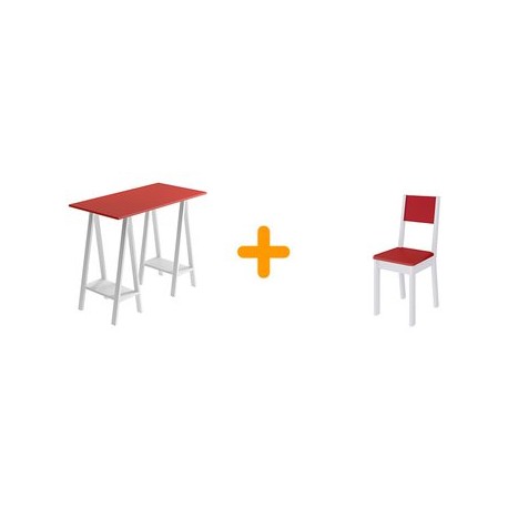 Escritorio y 2 sillas KeiÃ¤ Karm-Rojo con blanco - Envío Gratuito