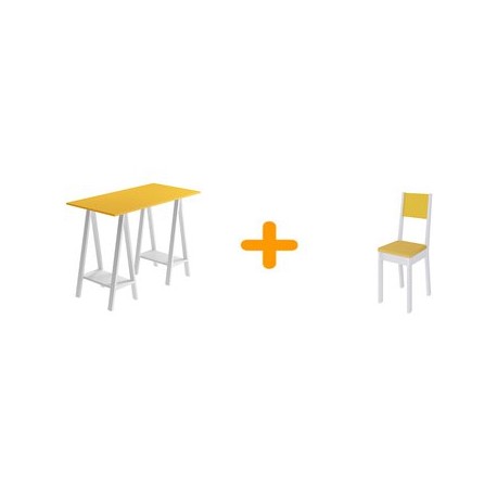 Escritorio y 2 sillas KeiÃ¤ Karm-Amarillo con blanco - Envío Gratuito