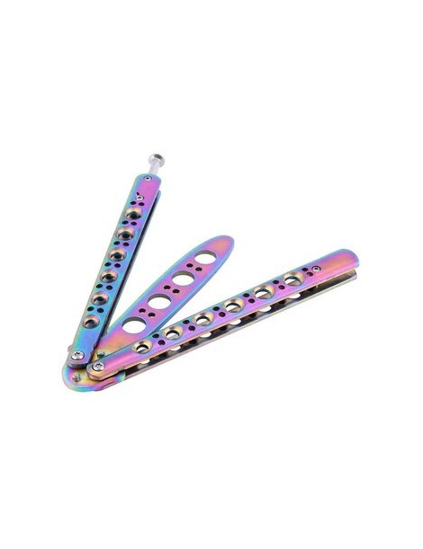 Práctica De Alta Calidad BALISONG BUTTERFLY Steel Trainer Knife With Sheath (Arco Iris) - Envío Gratuito