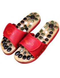 Antiskid Massage Lodestone Décor Zapatillas de madera Zapatos Tacones planos - Rojo - Envío Gratuito