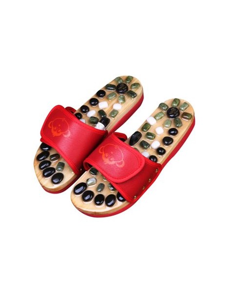 Antiskid Massage Lodestone Décor Zapatillas de madera Zapatos Tacones planos - Rojo - Envío Gratuito
