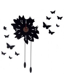 Flor de mariposa Negro Espejo Pegatinas 3D reloj de pared - Envío Gratuito