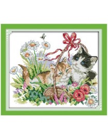DIY Handmade Needlework Cross Stitch Set Embroidery Kit Precise Printed Lovely Cats Pattern Cross-Stitching 38 * 34cm - Envío Gr