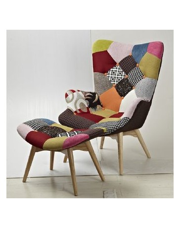 Silla sillón modelo ADONIS PATCH con descansa pies IL MIO MUBLE-Bicolor - Envío Gratuito