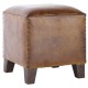 Puff De Piel, Vintage Home Designe, Paris, Forrado En Piel Con Patas De Madera Y Remaches En Los Costados Color Café- Café - Env
