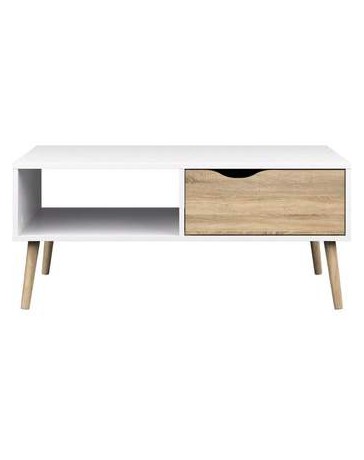Mesa de centro-The H design-Mesa de centro Kim estilo moderno con madera natural-blanco - Envío Gratuito